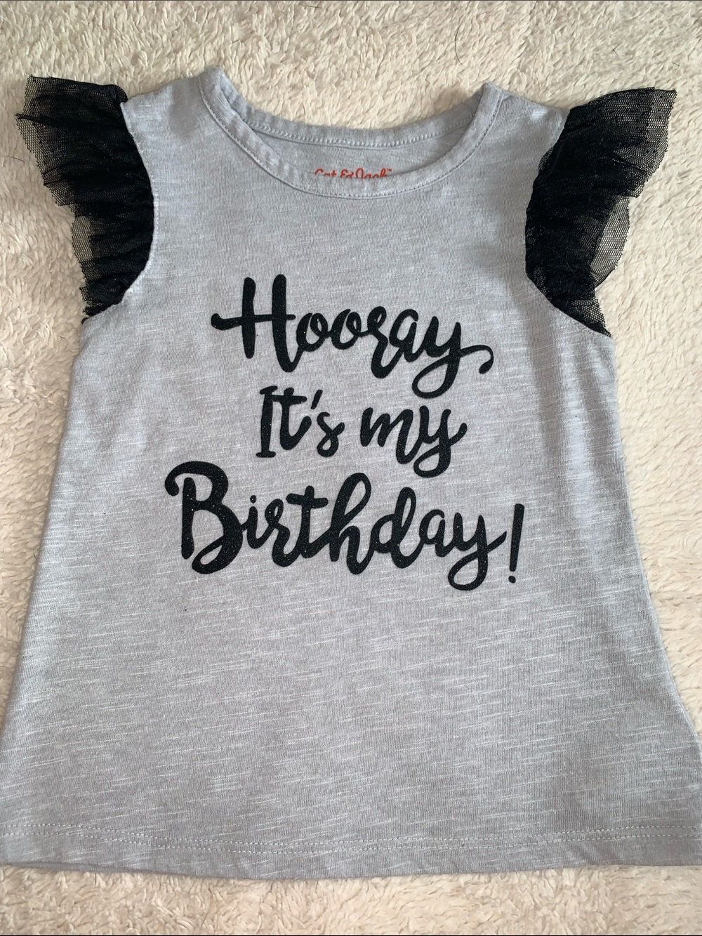 Cat & Jack Birthday Top 2T Gray Black EUC